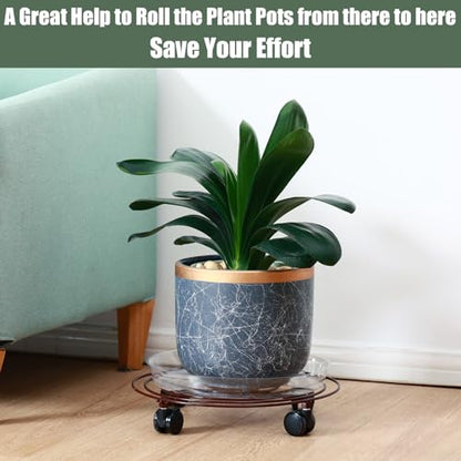 6 Packs Large Metal Plant Caddy with Wheels 12" Rolling Plant Stands Heavy-duty Wrought Iron Plant Roller Base Pot Movers Plant Saucer on Wheels Bronze - color: Bronze, size: 12 inches