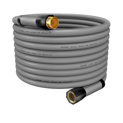 YOTOO Heavy Duty Hybrid Garden Water Hose 5/8-Inch by 100-Feet 150 PSI Kink Resistant, Flexible with Swivel Grip Handle and 3/4" GHT Solid Brass Fittings, Gray - color: Gray, size: 100 FT