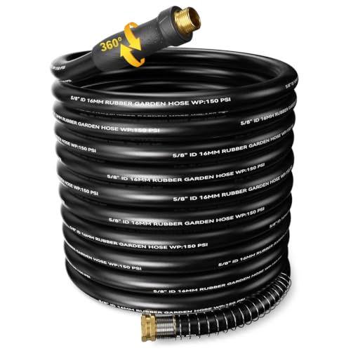 Heavy Duty Garden Hose 100ft, 5/8" Rubber Hose Durable 4 Layer Construction - size: 100ft 5/8"