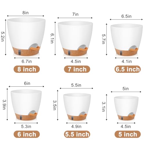 QRRICA 8/7/6.5/6/5.5/5 Inch Self Watering Pots for Indoor & Outdoor Plants - color: White, size: 8/7/6.5/6/5.5/5 Inch
