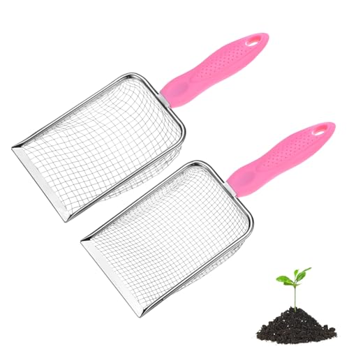 M METERXITY 2-Pack Gardening Soil Sifter, 5/3.8 mm Mesh Stainless Steel Portable Gardening Sifter with Non-Slip Handle for Sand/Dirt/Rock/Compost [White, Pink] - color: White, Pink, size: 5,3.8mm