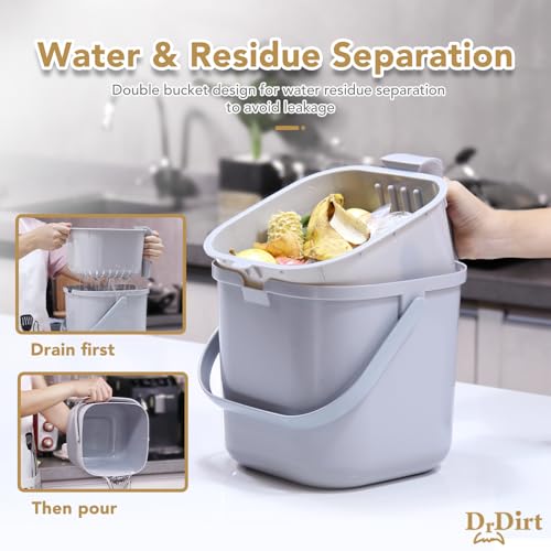 DrDirt 1.85-Gallon Countertop Compost Bin with Removable Strainer, Gray