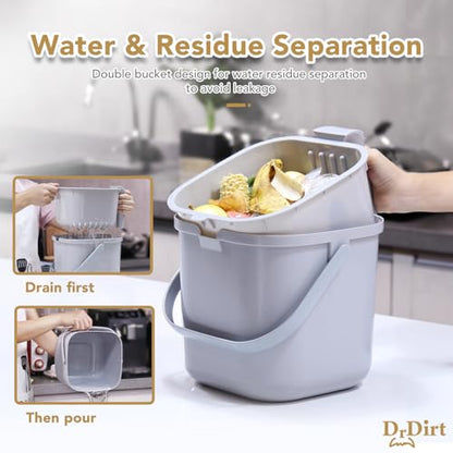DrDirt 1.85-Gallon Countertop Compost Bin with Removable Strainer, Gray
