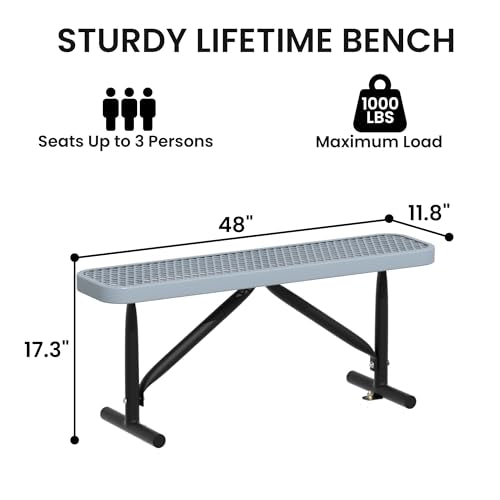 4FT Metal Park Bench for Outside, Heavy-Duty Outdoor Bench with Thermoplastic-Coated, Weatherproof Steel Mesh Bench for Parks, Gardens, Patios, Stores, Grey - color: Grey, size: 4FT