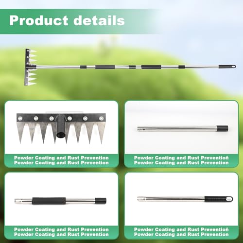 Weed Puller Tool with Long Handle, 3-in-1 Weeding Rake and Weed Remover Tool for Yard, Gardening Long Handle Weeding Tools, Stainless Steel Adjustable Handle, Ergonomic Grip