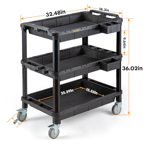 ELAFROS 3-Shelf Heavy Duty Rolling Utility Cart, 32.4 x 18.3 in