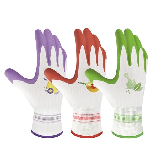 Velway 6 Pairs Gardening Gloves for Women - Breathable Rubber Coated Garden Work Gloves - Outdoor Protective Yard Gloves with Grip Gardening Gifts - Red & Purple & Green Medium - color: Red+green+purple, size: Medium-6Pack