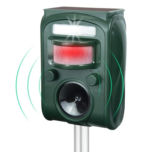 Ultrasonic Pest Repellent,Solar Animal Repeller,Outdoor Cat Repellent,Bird Repellent,Deer Repellent.Dog,Raccoon,Squirrel Repellent,Motion Activated LED Flashing Light Alarm Sound Animal Repeller