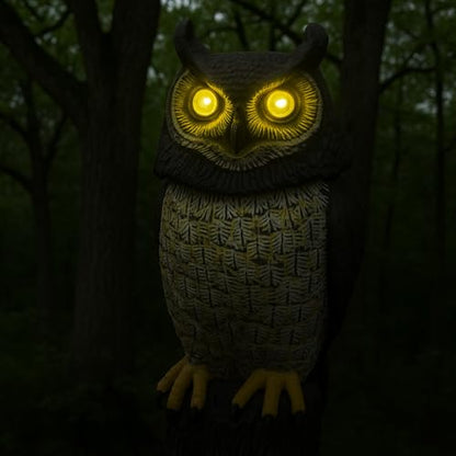 GIFTEXPRESS 1Pcs Solar Power Owl Decoy – 17" Motion Sensor Pest Repellent with Rotating Head, LED Eyes & Sound – Fake Horned Owl for Garden, Yard, Balcony, Farm, Patio, Roof, Lawn- Life Size