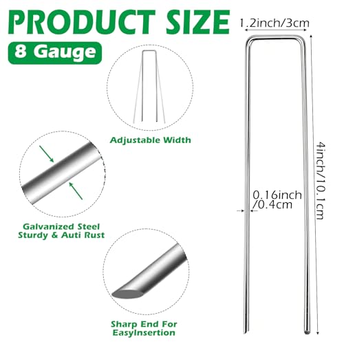 100 Pack Landscape Staples, 4" 8 Gauge Galvanized Steel Garden Stakes,Landscape Pins Turf Staples for Securing Weed Barrier Artificial Grass - size: 4in