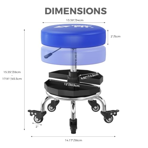 Rolling Shop Stool with Wheels,Mechanics Garage Work Stool,Blue - color: Blue