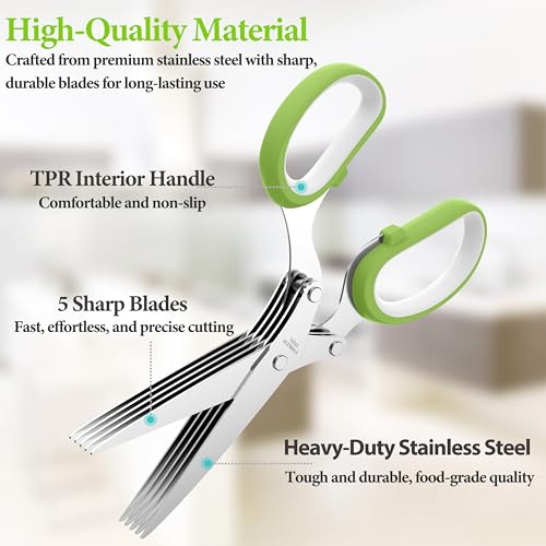 2026 Upgraded Herb Scissors, 5-Blade Kitchen Herb Shears - color: Green