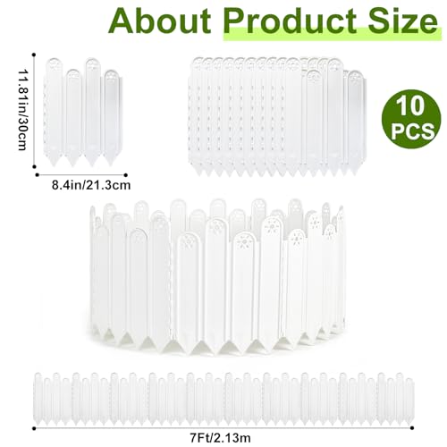 10 Pcs White Garden Edging Borders, 11.8 inch Tall Landscaping Edging, Total 7ft Interlock Decorative Garden Fences, Plastic Edging No Dig Lawn Edges Flower Beds Barriers, for DIY Patio Pathway Garden - color: White-Height 11.81"
