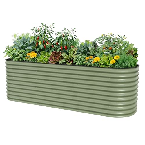 32" Extra Tall Raised Garden Bed Kits, 4 x 8 x 2.7ft Raised Planter Box Outdoor, 2.5 x 9.5 x 2.7ft Deep Root 10 in 1 Modular Metal Raised Beds for Gardening Vegetables Flowers Fruits - Olive Green - color: Olive Green, size: 10IN1 Modular