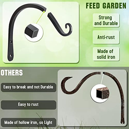 FEED GARDEN Heavy Duty Plant Hooks - 2 Pack 8 Inch Wall Mounted Hanging Brackets, 44lb Capacity Steel Plant Hangers for Bird Feeders, Baskets, Wind Chimes - Black - color: Black-C, size: 8 Inch