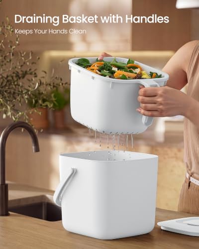 SONGMICS Compost Bin for Kitchen Counter, Plastic, 1.8-Gallon (7 L) - color: White, size: 1.8 gallons (7L)