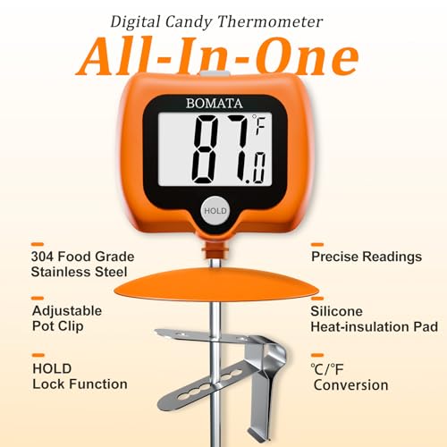 BOMATA Digital Candy Thermometer with Pot Clip, Deep Fry Oil Thermometer - color: Orange