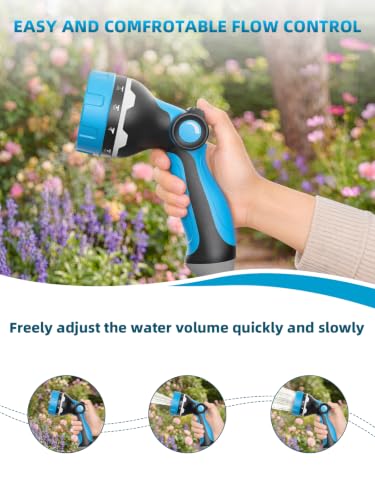 Garden Hose Nozzle with 10 Spray Patterns, Water Hose Sprayer for Outdoor - color: Sky Blue