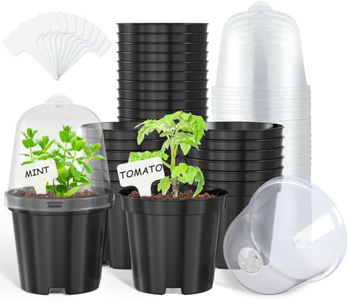 homenote 4 Inch Black Nursery Pots with Humidity Domes and Labels (30 Pcs) - color: Black-with Lid, size: 4 Inch-30 Pack