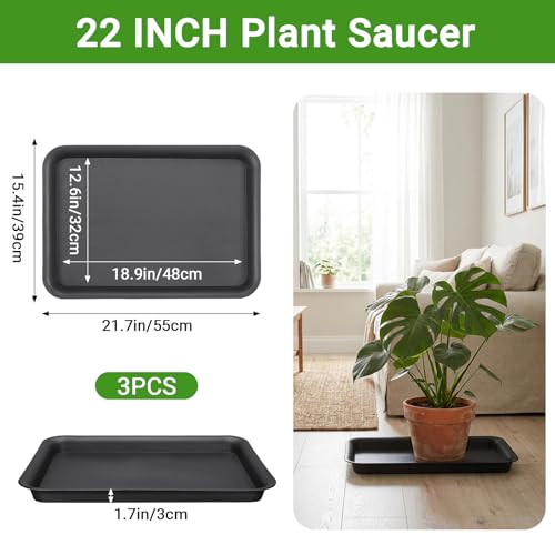 GREANER 22 Inch Plastic Plant Saucer, 3 Packs Black Plant Drainage Tray, Drip Trays for Potted Plants, Planter Saucers for Indoor Outdoor - color: Black, size: 22 Inch