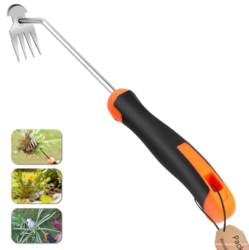 1 Pack Manual Garden Weeder Tool, Stainless Steel Weed Puller, Anti-Slip Rubber Handle Weed Remover for Lawn, Yard, Flower Beds & Outdoor Gardening