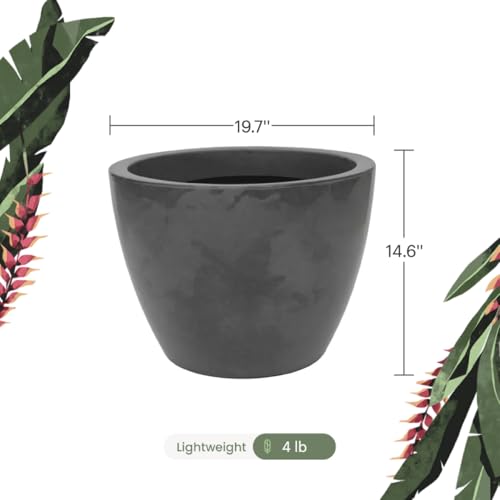 19.7" Wide Planter | Eco-Friendly Round Planter for Indoor or Outdoor Deck/Porch | Durable All-Weather Use Modern Pot for Trees, Flowers, Plants - Marbled Black - color: Marbled Black, size: 14.6" H x 19.7" W
