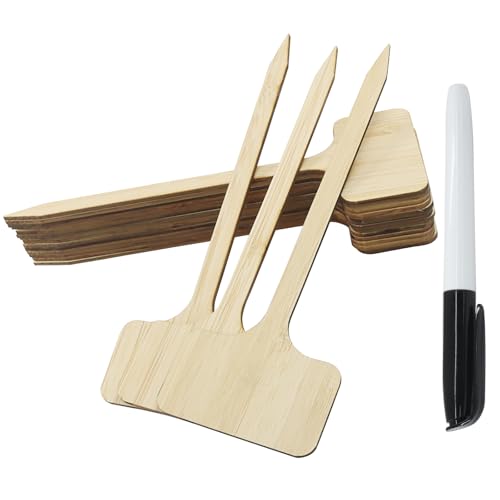 Bamboo Plant Tags, 6 x 18 cm, T-Type with Marker Pen, 30Pcs - size: 30Pcs-6x18cm