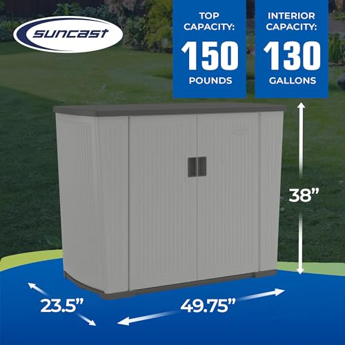 Suncast XL Outdoor Storage Cabinet, 130 Gal, Lockable, Peppercorn Gray