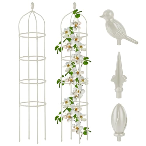 Garden Obelisk Trellis for Climbing Plants Outdoor 6 Ft Rose Bush Round Trellis for Pots Rustproof Metal Pipe with Plastic Coated Plant Flower Trellises for Clematis Vine Jasmine Support - color: White, size: 6 Ft(1 Pcs)