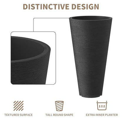 Kante Set of 2 Black Plastic Round Planters 29" Tall Home & Outdoor - color: Black, size: 29" H
