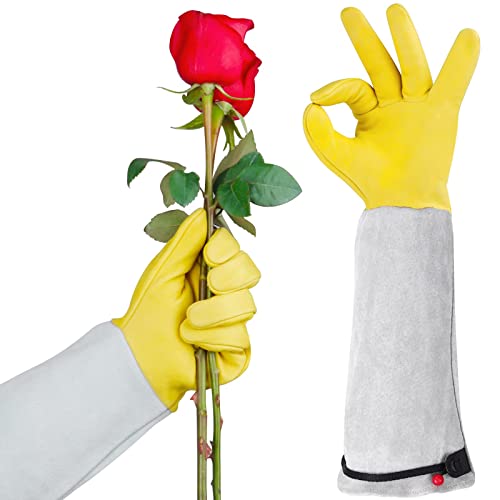 Gardening Gloves for Women/Men, Rose Pruning Thorn-Proof Gloves, with Adjustable Cuff and Durable Goatskin Leather, Comfy Breathable Long Sleeve Work Garden Gauntlet Glove for Yard Work(L) - size: Large (Pack of 1)