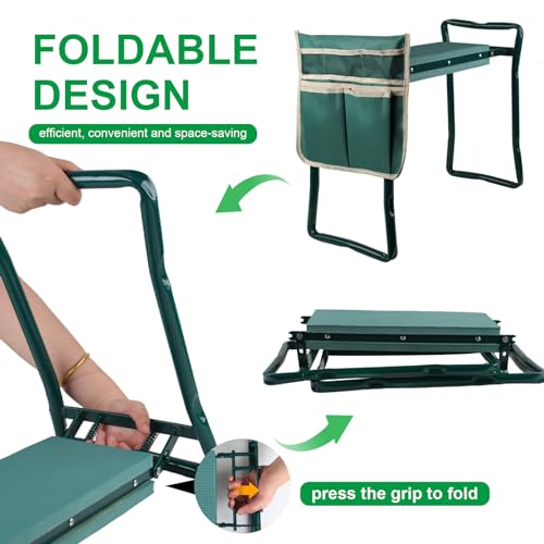 Garden Kneeler and Seat,Heavy Duty Portable Garden Stool with Tool Pouches,Foldable Thick Gardening Bench with EVA Foam Kneeling Pad,Gardening Gifts for Seniors,Gardener,Parents