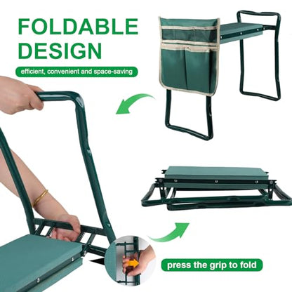 Garden Kneeler and Seat,Heavy Duty Portable Garden Stool with Tool Pouches,Foldable Thick Gardening Bench with EVA Foam Kneeling Pad,Gardening Gifts for Seniors,Gardener,Parents