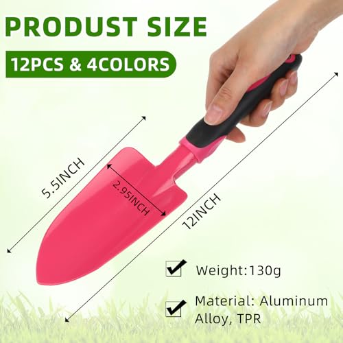 Yaocom 12 Pcs Garden Shovel Aluminum Alloy Heavy Duty Trowel Small Digging Shovels Metal Hand Trowel Spade with Soft Handle for Garden Lawn Yard Planting Tool (Wide Shovel,Fuchsia,Purple,Blue,Pink) - color: Fuchsia, Purple, Blue, Pink, size: Wide Shovel