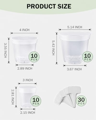 30 Pack Clear Plastic Nursery Pots, 5/4/3 Inch Seed Starting Pots - color: 3/4/5 Inch-30pcs, size: Small