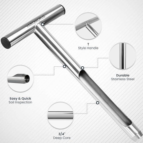 Varomorus Soil Sampler Probe Stainless Steel Tubular T-Style Handle. (12 inch) - size: 12 inches
