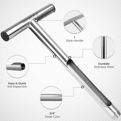 Varomorus Soil Sampler Probe Stainless Steel Tubular T-Style Handle. (12 inch) - size: 12 inches