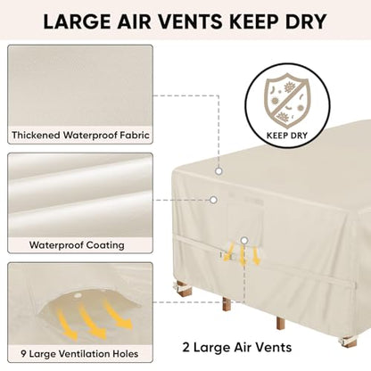 BALEINE Patio Furniture Covers Waterproof, Heavy Duty Outdoor Table Cover - color: Beige, size: 111"L×74"W×30"H
