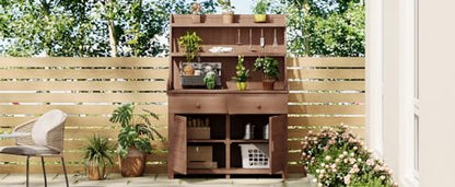 Patio Storage Outdoor Cabinet Potting Bench Table with Drawers - color: Brown - 50.00 X 26.00 X 13.00 Inch