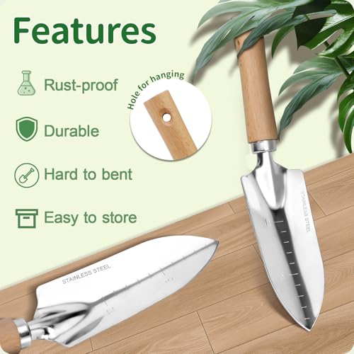 Garden Tool Set, 3 Pieces Gardening Kit with Garden Plant Twist Tie and Plastic Plant Tag, Stainless Steel Heavy Duty Garden Tools with Wooden Handle, Gardening Gifts for Women - style: 3PC(Trowel&Transplanter&Cultivator)