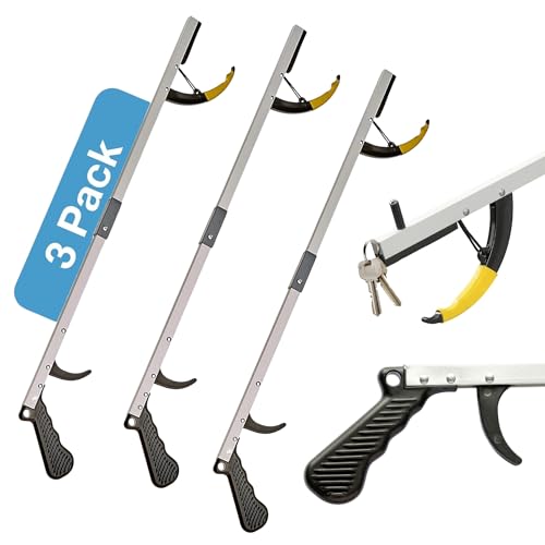 Sammons Preston Reacher, 26" Lightweight Grabber Reacher Tool with Magnetic Tip, Ergonomic Grip & Claw Jaw, Portable Reaching Aid for Seniors, Daily Living & Home Use, Standard Silver, Folding, 3 pack - color: 26" Folding, size: 3 Pack