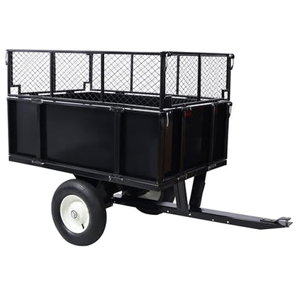 Heavy Duty 22 Cubic Feet Steel Dump Cart 750lbs Capacity Utility Trailer with Removable Sides & 2-Way Dump Universal Hitch for Tractor ATV Lawn Mower Garden & Yard Work