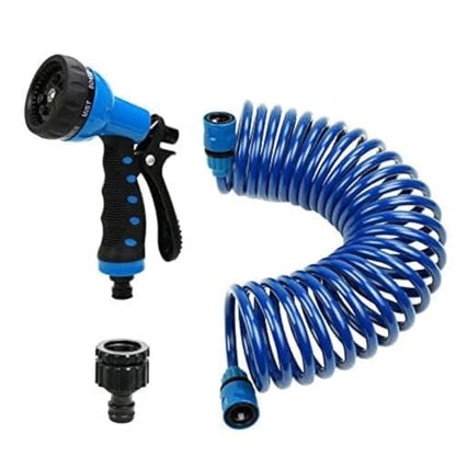 EVA Recoil Garden Hose 25ft - Includes 7 Pattern Spray Nozzle,Retractable Curly Water Hose - color: Blue