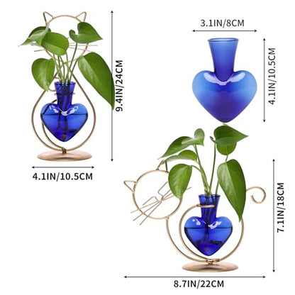 Plant Terrarium Propagation Station Gifts for Women Cat Lover - color: Gold Blue
