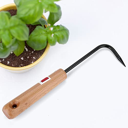 Iron Garden Claw Hand Tool, Single Claw Bonsai Root Rake with Wooden Handle, Multifunction Root Pick Rake for Digging, Weeding, Loosening, 2.36x8.66in