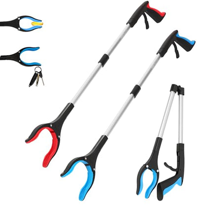 Grabber Reacher Tool - 32” Reacher Grabber Tool with Strong Magnetic and Swivel Head - Heavy Duty Pick Up Stick Grabbers for Seniors, Surgery Recovery Must Haves Gifts(Red + Blue) - size: Red + Blue(Pack of 2)