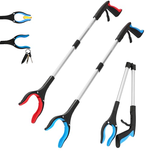Grabber Reacher Tool - 32” Reacher Grabber Tool with Strong Magnetic and Swivel Head - Heavy Duty Pick Up Stick Grabbers for Seniors, Surgery Recovery Must Haves Gifts(Red + Blue) - size: Red + Blue(Pack of 2)