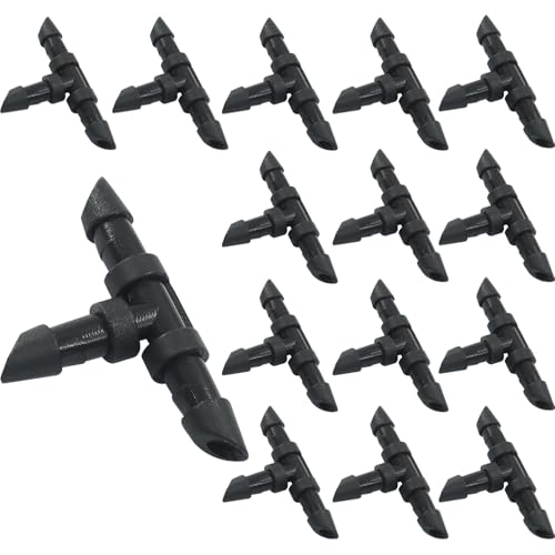 Murtenze 150 Pack Barbed Tee Fittings, 1/4 Inch Sharp End Connectors Drip Irrigation Universal Coupling Fitting for Garden Sprinkler Systems - size: Tee-150P