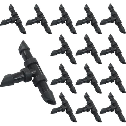 Murtenze 150 Pack Barbed Tee Fittings, 1/4 Inch Sharp End Connectors Drip Irrigation Universal Coupling Fitting for Garden Sprinkler Systems - size: Tee-150P