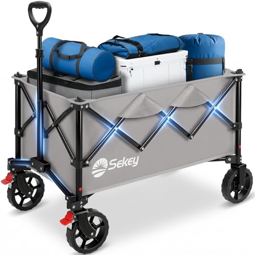 Sekey Collapsible Wagon, 300 lb Capacity, 29 in Cargo Bed, Compact Fold - color: Gray, size: 300lbs